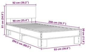 Estrutura de cama derivados de madeira e metal cinzento sonoma