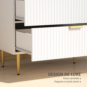 Cómoda de 6 gavetas 120 x 40 x 76,5 cm, para quarto, móvel de arrumação moderno com puxadores e pés dourados, branca
