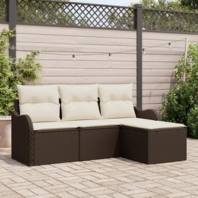 Conjunto de Sofá de Jardim vidaXL com Almofadas Vime Sintético Castanh