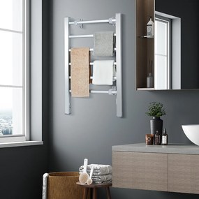Toalheiro elétrico com 6 barras Aquecedor para aquecer e secar roupa e toalhas 2 em 1 Vertical e de parede  53 x 35 x 90 cm Prateado