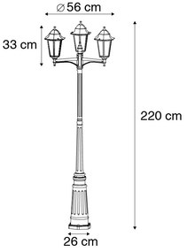 Lanterna exterior preta 220 cm 3 luzes IP44 - Havana Clássico / Antigo