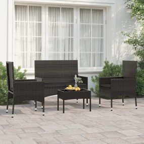 vidaXL 4 pcs conjunto lounge de jardim c/ almofadões vime PE preto