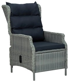 vidaXL Cadeira jardim reclinável c/ almofadões vime PE cinzento-claro