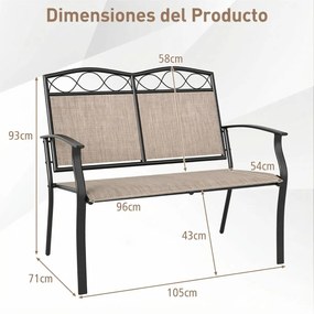 Banco jardim para 2 pessoas 71 x 105 x 93 cm em metal resistente com tecido respirável e carga máxima de 300 kg para jardim, varanda Castanho claro +