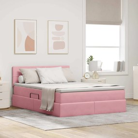 vidaXL Cama com arrumação e LED com colchão Rosa 140 x 190 cm Veludo