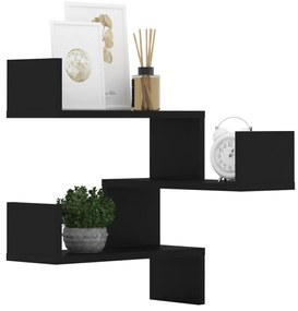 Estantes de canto p/ parede 2 pcs derivados de madeira preto