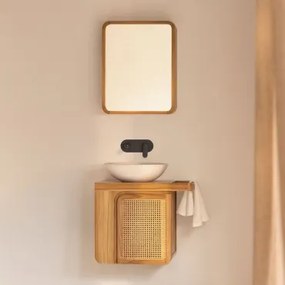 Conjunto De Móvel De Casa De Banho Suspenso 60x40 Cm Em Madeira De Teca Georgy Madeira De Teca & Cimento Redondo Branco Ø40 Cm Zavion - Sklum