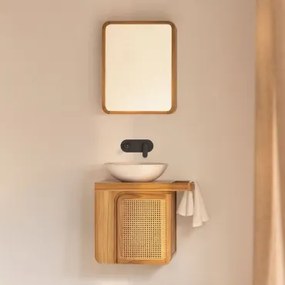 Conjunto De Móvel De Casa De Banho Suspenso Em Madeira De Teca Georgy Madeira De Teca & Cimento Redondo Branco Ø40 Cm Zavion & - Sklum