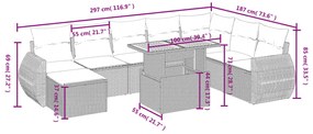 9 pcs conjunto de sofás p/ jardim com almofadões vime PE bege