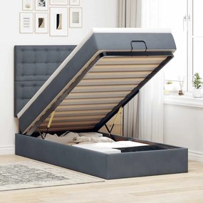 Estrutura cama otomana colchões 90x190cm veludo cinzento escuro