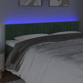 Cabeceira de cama c/luzes LED veludo 200x5x78/88cm verde-escuro