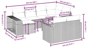 11 pcs conjunto sofás de jardim c/ almofadões vime PE cinzento