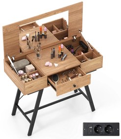 Conjunto de penteadeira com espelho, mesa de maquiagem com estação de carregamento, gavetas, prateleiras abertas e armário de espelho para café