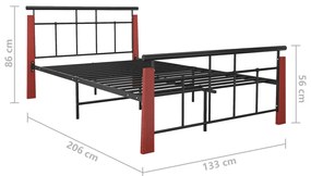 Estrutura de cama 120x200 cm metal/madeira de carvalho maciça