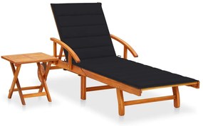 Espreguiçadeira de jardim com mesa e almofadão acácia maciça
