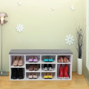 Banco estofado para sapatos 104 x 30 x 48 cm branco-cinzento