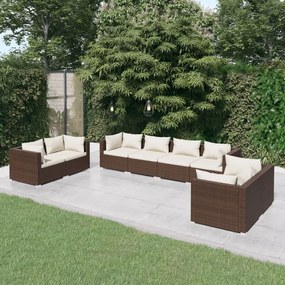 vidaXL 8 pcs conjunto lounge jardim c/ almofadões vime PE castanho