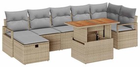 Conjunto de Sofá de Jardim de 8 Peças com Almofadas Bege em Rattan Sin