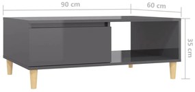 Mesa de centro 90x60x35cm derivados de madeira cinza brilhante