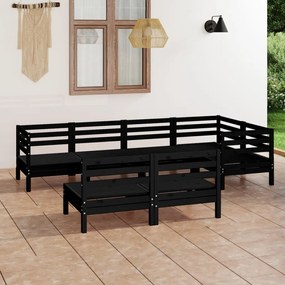 vidaXL 7 pcs conjunto lounge de jardim pinho maciço preto