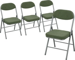 HOMCOM Conjunto de 4 cadeiras dobráveis para sala de jantar portáteis com assentos e encostos acolchoados em veludo cotelê verde | Aosom Portugal