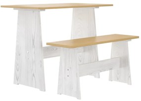 Mesa de jantar com banco REINE pinho maciço castanho mel/branco
