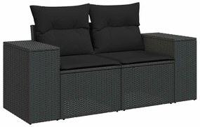 8 pcs conjunto sofás jardim com almofadões vime PE/acácia preto