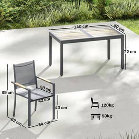 Conjunto de Mesa e Cadeiras de Jardim de 7 Peças Móveis de Jardim para Exterior com Mesa de Plástico PSPC 6 Cadeiras Empilháveis Cinza Escuro