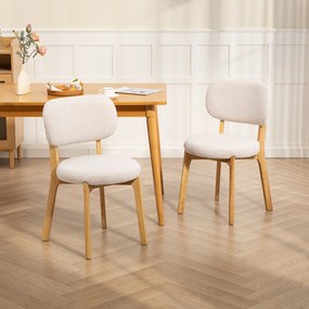 Conjunto de 2 cadeiras de sala de jantar, cadeiras de cozinha estofadas, pés em madeira de seringueira, 46,5 x 52 x 80 cm, creme