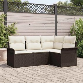 vidaXL Conjunto de Sofá de Jardim de 4 Peças com Almofadas Castanho Vime Sintético