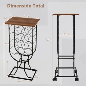 Garrafeira para 14 Garrafas de Vinho com Rodas Removíveis e Traváveis ​​​​​​​38 x 30 x 82 cm Castanho e Preto