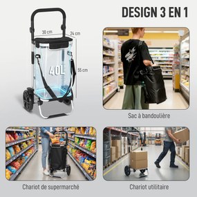 Carrinho de compras dobrável de 40 L, carrinho de compras portátil com Rodas e pega telescópica, 45,5 x 35,5 x 97 cm, preto