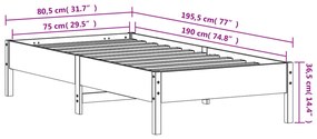 Cama sem colchão 75x190 cm madeira de pinho maciça castanho-mel