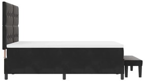 Cama Box Spring com Colchão &amp; Banco Preto 140x190 cm Veludo