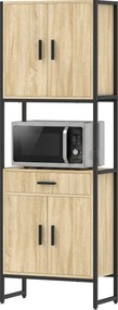 Armário de Cozinha, 60 x 30 x 170 cm, Portas com Fecho Suave, Cor Madeira Natural