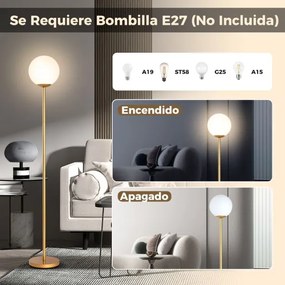 Candeeiro de pé moderno 165 cm com abajur de vidro e base pesada Interruptor de pé Luz decorativa dourado