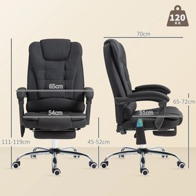 Cadeira de Escritório com 6 Pontos de Massagem Giratória com Encosto Reclinável 135º Função de Aquecimento 65x70x111-119 cm Preto