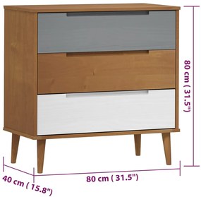 Armário de gavetas MOLDE 80x40x80 cm pinho maciço castanho