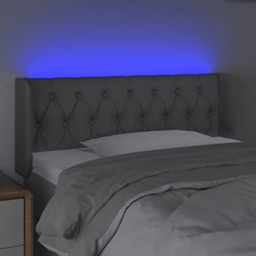 Cabeceira cama c/ luzes LED tecido 103x16x78/88 cm cinza-claro