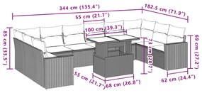 11 pcs conjunto sofás de jardim c/ almofadões vime PE bege