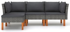 4 pcs conjunto lounge de jardim c/ almofadões vime PE cinzento