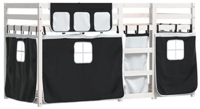 Beliche com cortinas 90x190 cm pinho maciço branco e preto