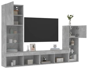vidaXL 4 pcs móveis parede p/ TV c/ LEDs deriv. madeira cinza cimento