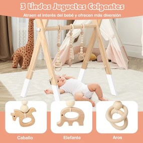Ginásio para bebés com brinquedos para dentição Desenvolvimento cerebral dobrável em madeira para crianças +3 meses 62 x 45 x 60 cm Branco