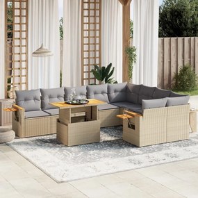10 pcs conjunto de sofás p/ jardim com almofadões vime PE bege