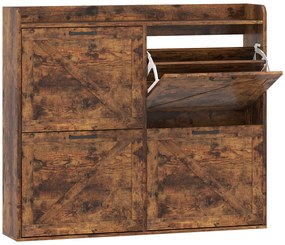 HOMCOM Sapateira de 4 Portas com Prateleiras Ajustáveis Estilo Industrial para 24 Pares de Sapatos 120x24x103 cm Castanho Rústico