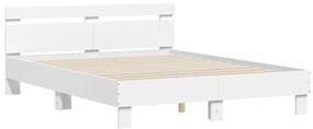 Estrutura de cama c/ cabeceira e luzes LED 150x200 cm branco