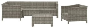 6 pcs conjunto lounge de jardim c/ almofadões vime PE cinzento