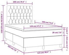 Cama box spring c/ colchão e LED 120x190 cm tecido cinza-escuro