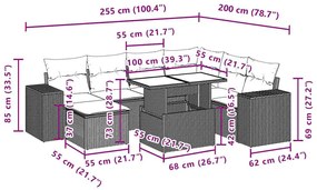 8 pcs conjunto sofás de jardim c/ almofadões vime PE castanho